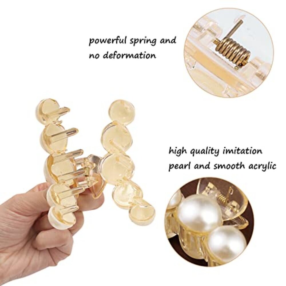 Large Pearl Hair Claw Clips Set of 4 for Thick Hair Styling - Picture 6 of 7